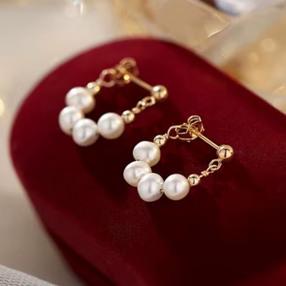 Chic Gold 925 Sterling Silver Freshwater Pearl Beaded Earrings